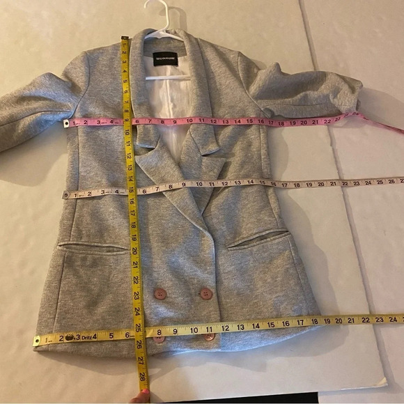 Monrow Knit Blazer Jacket Double Breasted Womens XS Heathered Grey Sweatshirt - Picture 8 of 12